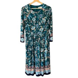 Eliza J  Sz 12 Teal Paisley Floral Long Sleeve Midi Dress
